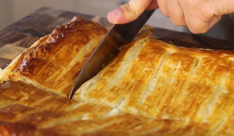 Puff pastry cheese pie is better to eat hot.