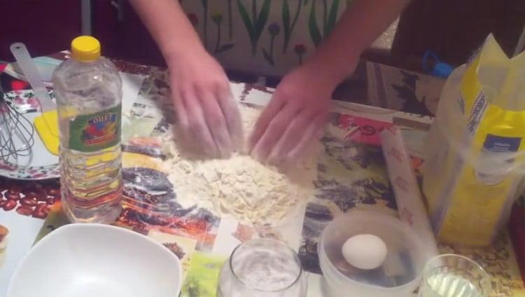 Grind the butter and flour into crumbs.