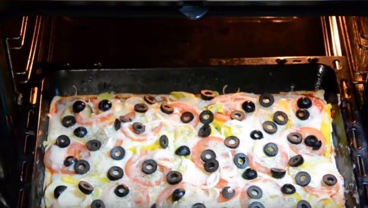 We send pizza to the oven.