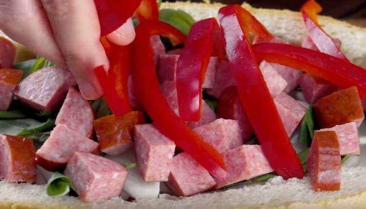 Add the bell pepper, cut into strips.