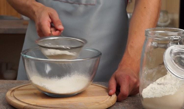 Sift flour into a deep bowl.