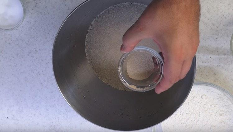 Dissolve the yeast in a warm ode with added sugar and salt.