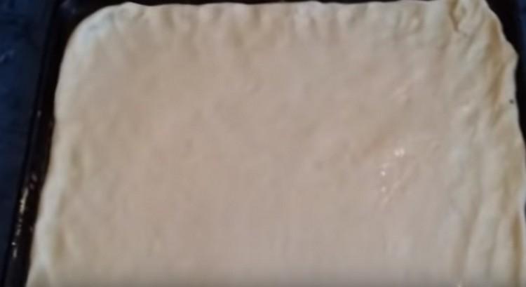 Roll out the dough and transfer to a baking sheet.