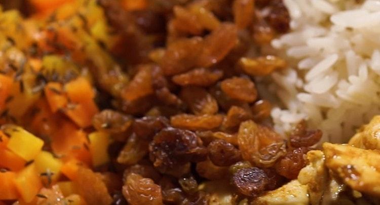 Mix all the ingredients, add raisins to them.