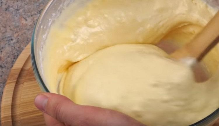 Gently stir in the flour to get a thick but airy dough.