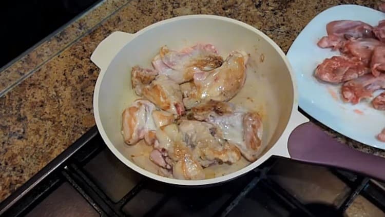 Fry the rabbit until golden brown.