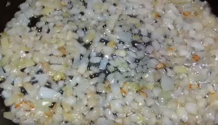 Fry finely chopped onions in a pan.