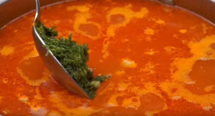 At the very end, add chopped dill to the dishes.