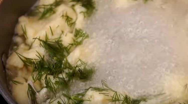 Add finely chopped greens to a practically ready soup.