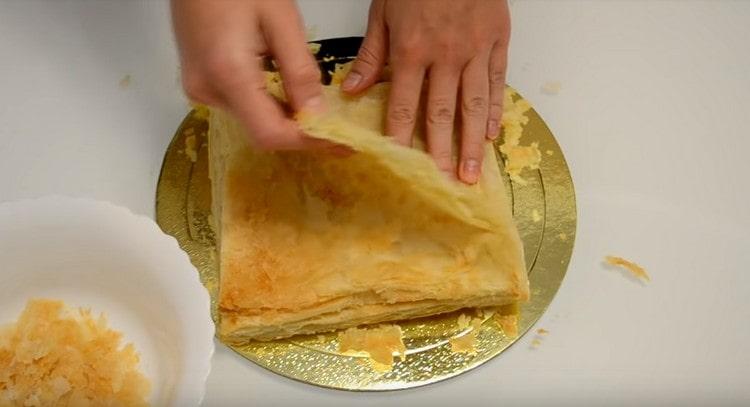 Carefully divide each cake into parts.