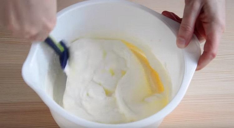 Add cream to whipped cream and mix.