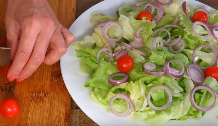 Next, spread the cherry tomatoes.