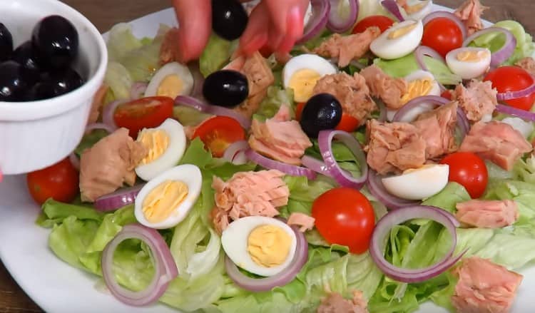 Next, lay out the olive salad.