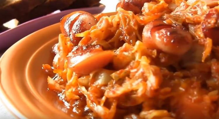 As you can see, cooking stewed cabbage with sausages is not difficult at all.