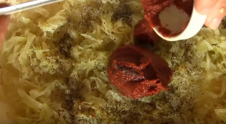 Add salt, pepper, and certainly tomato paste to the dish.