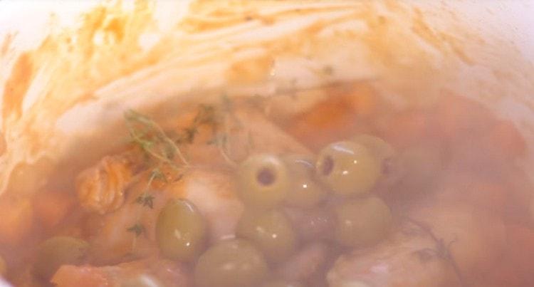 Add a sprig of rosemary and olives.