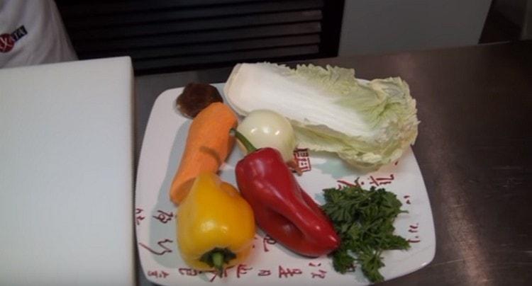 I wash and clean all the vegetables.