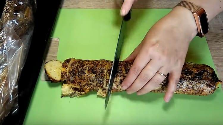 We cook the finished fish and cut into portioned pieces.