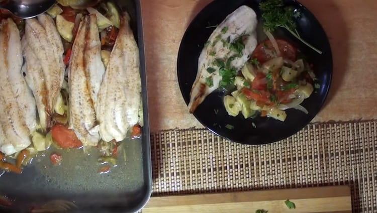 Pollock fillet cooked in the oven according to this recipe will be very juicy and tender.