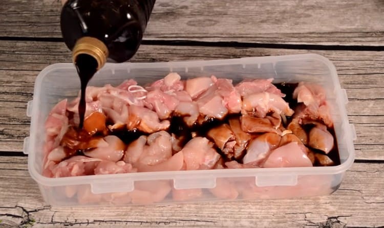 Marinate the fillet slices in soy sauce.