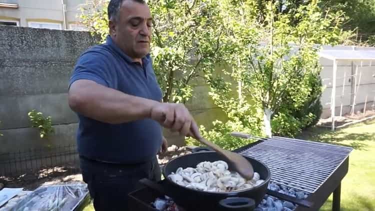 For making barbecue skewers. saute the mushrooms