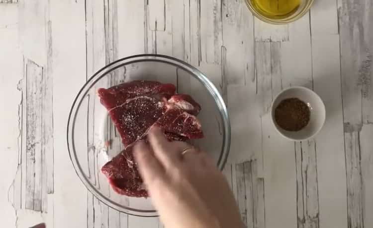To cook beef entrecote, prepare meat