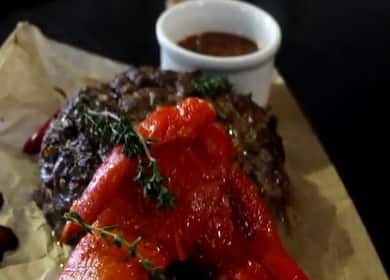 Beef steak according to a step by step recipe with photo