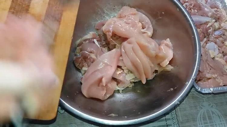 To make chicken ham at home, chop the chicken breast