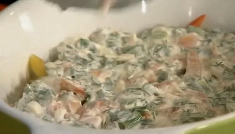 According to the recipe, for the preparation of hake fillet, flying fish sauce