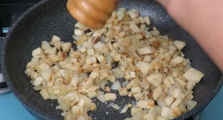 According to the recipe for cooking fish, saute the mushrooms