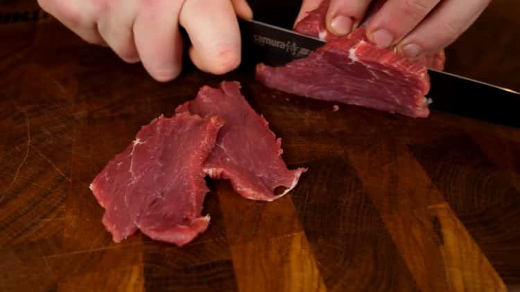 To make beef carpaccio, chop the meat