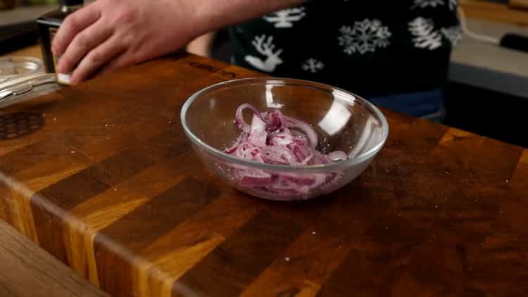 To make beef carpaccio, marinate the onion