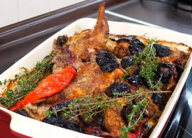 The recipe for a whole rabbit in the oven with a photo