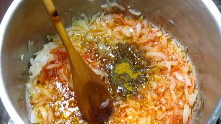 To cook the rabbit stew with vegetables, add spices