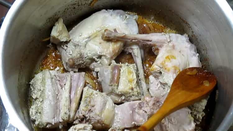 For the preparation of stewed rabbit with vegetables, prepare the ingredients