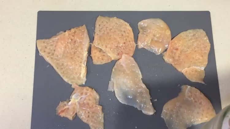 To prepare the breast in batter, beat the meat