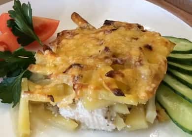 Oven juicy chicken breast with potatoes and spices in the oven