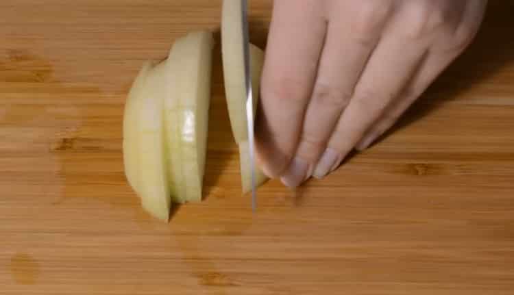 To make chicken curry according to the recipe, chop the onion