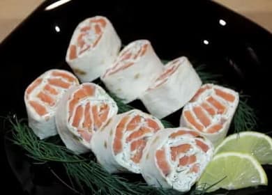 Lavash roll with red fish - a delicious holiday snack