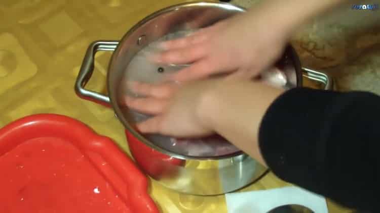 To prepare pickled fish, fill the fish with boiling water