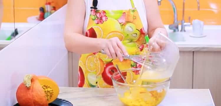 To mix pumpkin pancakes, mix the ingredients.