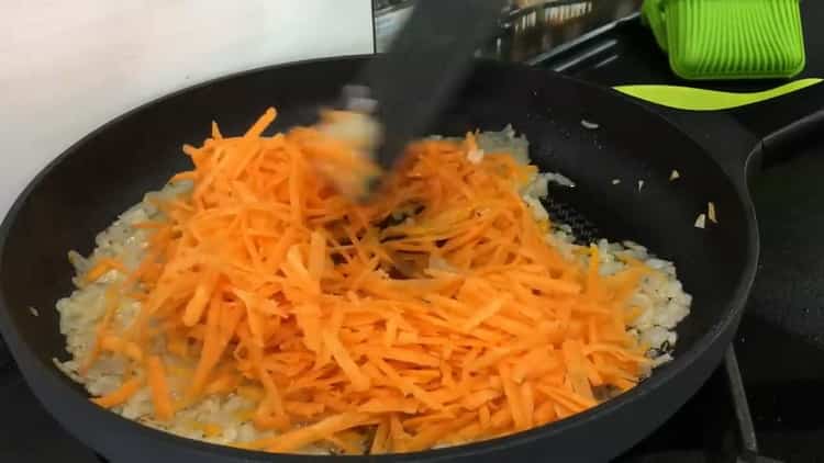 To cook a beef liver cake with a simple recipe, fry the vegetables