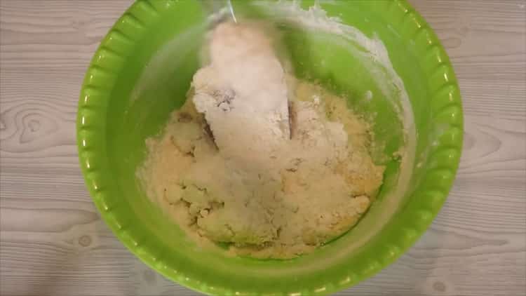 According to the recipe for making homemade cookies, mix flour with other ingredients.