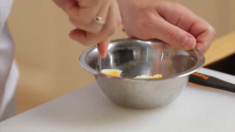 To make a chicken and mushroom pie, boil the eggs