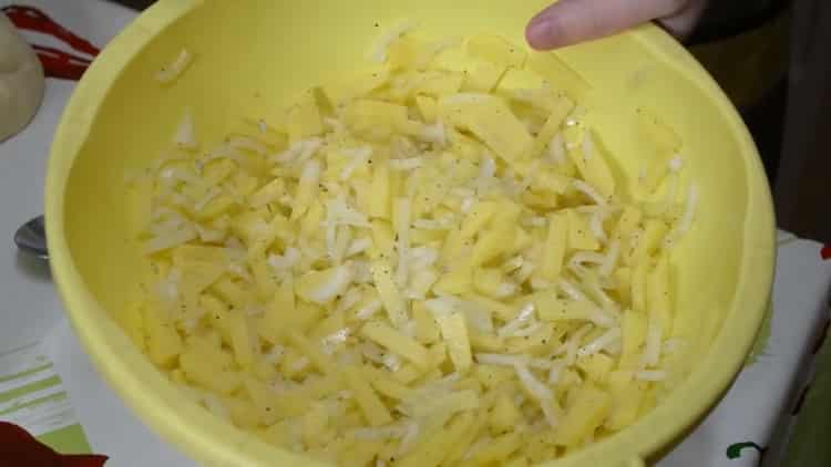 To make a pie with fish and potatoes, prepare the filling