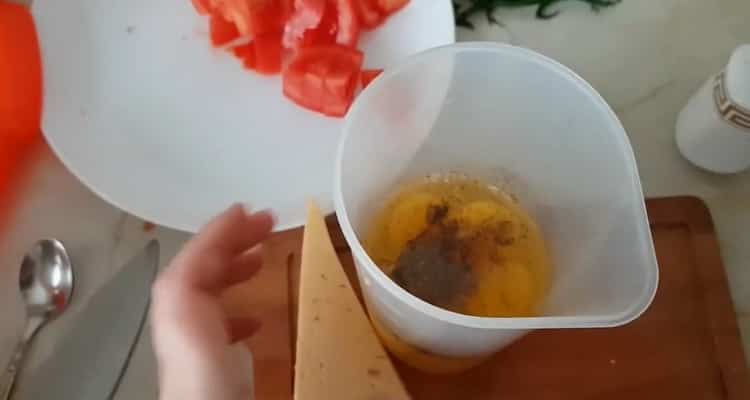 To make pizza without dough, beat eggs.