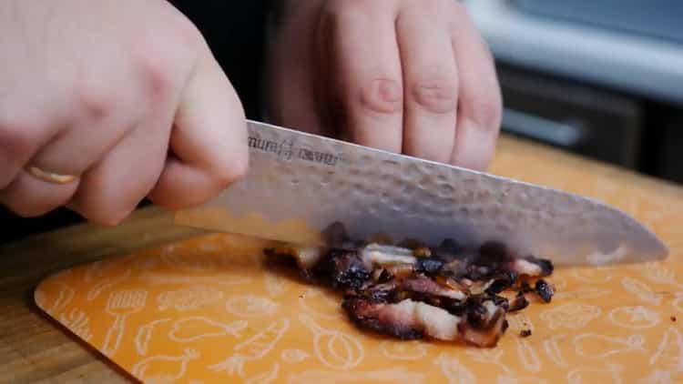 To make a pizza pie, chop the bacon