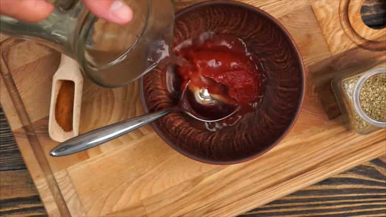 To make pizza with chicken and pineapple, prepare the sauce