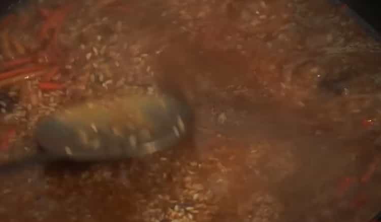 To prepare pilaf on a fire in a cauldron, combine the ingredients in a cauldron