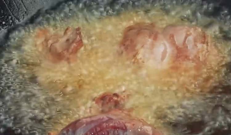 To cook pilaf on a fire in a cauldron, fry the meat